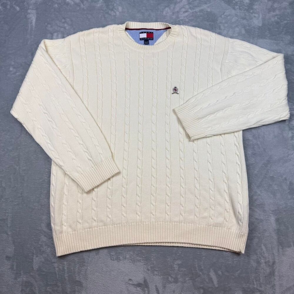 Tommy-hilfiger Men's Cream and White Jumper